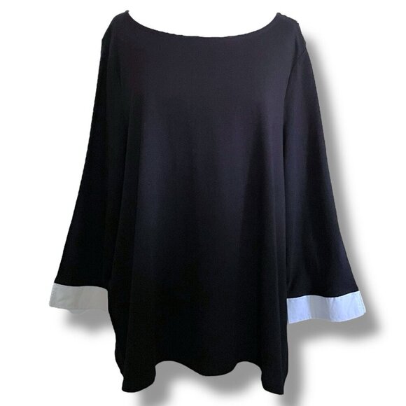 Talbots Womens Top Sz 3X Black Cotton Layered Look Shoulder Button Preppy Shirt - Picture 1 of 5